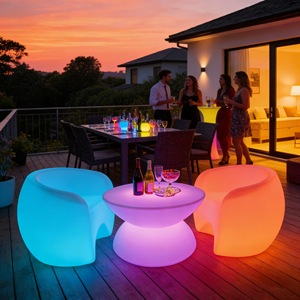 Set Moderno di Tavolo <span class=keywords><strong>e</strong></span> Sedie da <span class=keywords><strong>Bar</strong></span> in Plastica con Illuminazione LED a 16 Colori Variabili, Impermeabile IP60/IP65 per Uso Domestico <span class=keywords><strong>e</strong></span> Alberghiero - Product Image 6