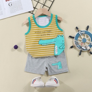 Ensemble de vêtements pour bébé en coton doux, mode été, <span class=keywords><strong>bonne</strong></span> qualité, ensemble 2 pièces sans manches, vêtements d'été unisexes pour bébé - Product Image 6