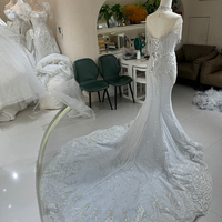 DW0024 Nouveautés Robe de mariage modeste élégante en forme de sirène avec broderie de luxe en perles pailletées