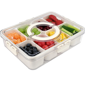 Snack Box Container with Lid and Handle - Divided Serving Tray Container for Portable Snack Platters - Clear Organizer for Party - Product Image 1