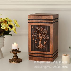 Solid Wood Pet Urn Rectangle 5.5x5.5x10.6 Inch Tree Of Life Design <b>Memorial</b> <b>Box</b> For Pet Funeral Supplies - Product Image 2