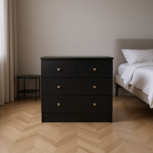 Comò Moderno Semplice Nero a 4 Cassetti in Legno, Mobile da Camera da Letto Autoportante - Product Image 2