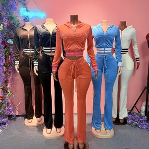 2026 Fall Y2K Velour <strong>Tracksuit</strong> 2 Piece Set Long Sleeve Zip up Crop Hoodie +Flare Pants <strong>Velvet</strong> Jogging Suit <strong>Tracksuits</strong> <strong>Women</strong> - Product Image 1