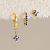 Ensemble de 3 boucles d'oreilles en zircone blanche J&D Jewelry Sweet, trèfle, acier inoxydable plaqué or 18 carats, bijoux imperméables pour femmes
