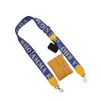 Tas Selempang Twill dengan Pesona Huruf Yunani Delta Zeta SGR Sorority yang Dapat Disesuaikan, Dilengkapi Kantong Kecil dengan Ritsleting dan Tali Webbing