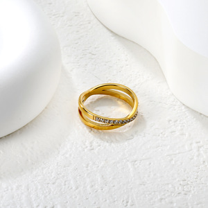 แหวนเพชรทรงกากบาทสไตล์มินิมอลแบบยุโรปอเมริกันสำหรับผู้หญิง ทอง เงิน ประดับเพชรแบบ Pave ของขวัญเครื่องประดับแฟชั่น - Product Image 2