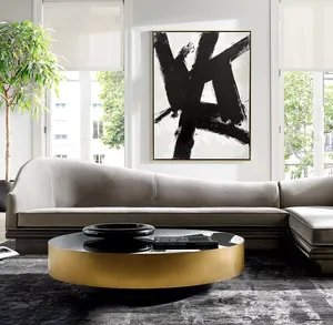 Luxury home furniture modern brush brass black glass top tea living room coffee table