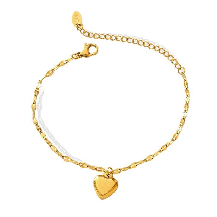 18K Gold Plated Heart Ball Link Chain Anklet Bracelet - Adjustable Stainless Steel Lobster Clasp