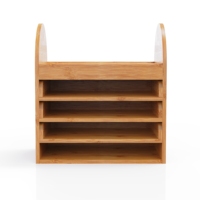 Organisateur de bureau moderne en bambou cintré avec plateaux coulissants, porte-documents en bois pour bureau, organiseur de papier à 3 niveaux, support de rangement