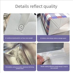 Sac isotherme pliable en non-tissé avec motif personnalisé, pressé à chaud, en feuille d'aluminium, pour emballage de gâteaux, de thé au lait et de plats à emporter - Product Image 3
