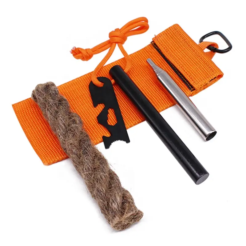 1/2*5inch Fire Starter Survival Tool Paraffin Wax Cord Tinder Ferrocium Rod Firesteel with Nylon Carrying Bag