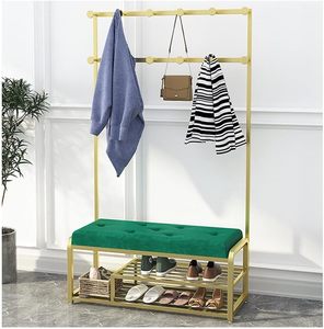 Appendiabiti da Ingresso in Ferro Battuto <span class=keywords><strong>con</strong></span> Panca Portascarpe e 2 Ripiani Portaoggetti, Ganci per Abiti, per Negozi di Abbigliamento - Product Image 1