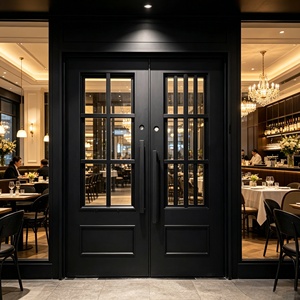 Custom Size Commercial Iron and Glass Front Entry <b>Door</b>, Matte Black Steel <b>Door</b> with Stainless Steel <b>Screen</b> for Commercial - Product Image 4