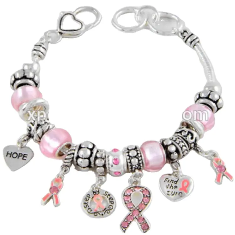 Ruban de sensibilisation de cancer du sein rose bracelet en gros