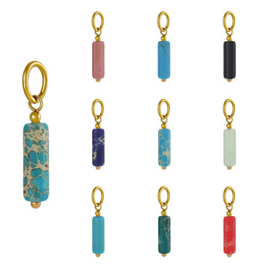 Encantos de barra de piedra cilíndrica | Lazo de acero inoxidable chapado en oro PVD de 18 quilates con colgantes de piedras preciosas naturales para la fabricación de joyas DIY - Product Image 1