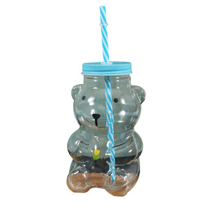 Urso Copo De Palha De Vidro Resistente Ao Calor <span class=keywords><strong>Cute</strong></span> Cartoon Design Coberto Caixa De Presente Embalagem Suco Café Leite Vidro De Borosilicato Alto - Product Image 1