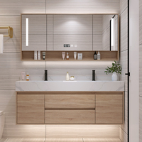 Meuble-lavabo mural moderne à double vasque avec lavabo en céramique éclairé par LED et miroir, garantie 5 ans pour les salles de bain d'hôtel