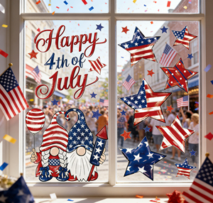 Autocollants patriotiques pour fenêtre Joyeux 4 juillet Décoration de fenêtre USA Gnome Étoile Feu d'artifice Autocollant réutilisable pour <span class=keywords><strong>le</strong></span> Jour de l'Indépendance - Product Image 1