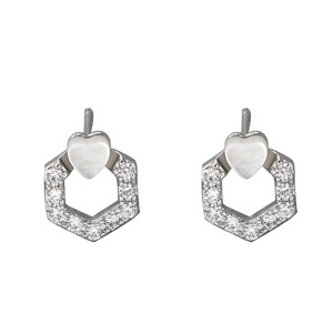 Geometric Heart Stud <b>Earrings</b> Zircon Set Zinc Alloy Stainless Steel <b>Post</b> Gift Jewelry for Women - Product Image 5