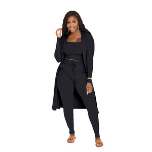 Nouveau Style décontracté femmes 3 pièces ensemble automne et hiver mode licou longue <span class=keywords><strong>Cape</strong></span> Pit Strip couleur unie - Product Image 6