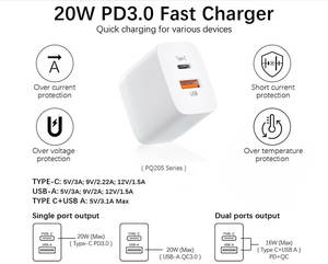 للبيع بالجملة من المصنع OEM ODM 20W 1 USB 1 Type-C PD3.0 شاحن بطارية جدار سريع ملحقات الهاتف لمحول طاقة Anker Dell ASUS - Product Image 4