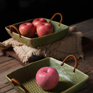 Assiette creuse en céramique tressée style japonais, faite à <span class=keywords><strong>la</strong></span> main, rétro, grande assiette de service pour fruits, couleur unie, récipient alimentaire domestique - Product Image 5