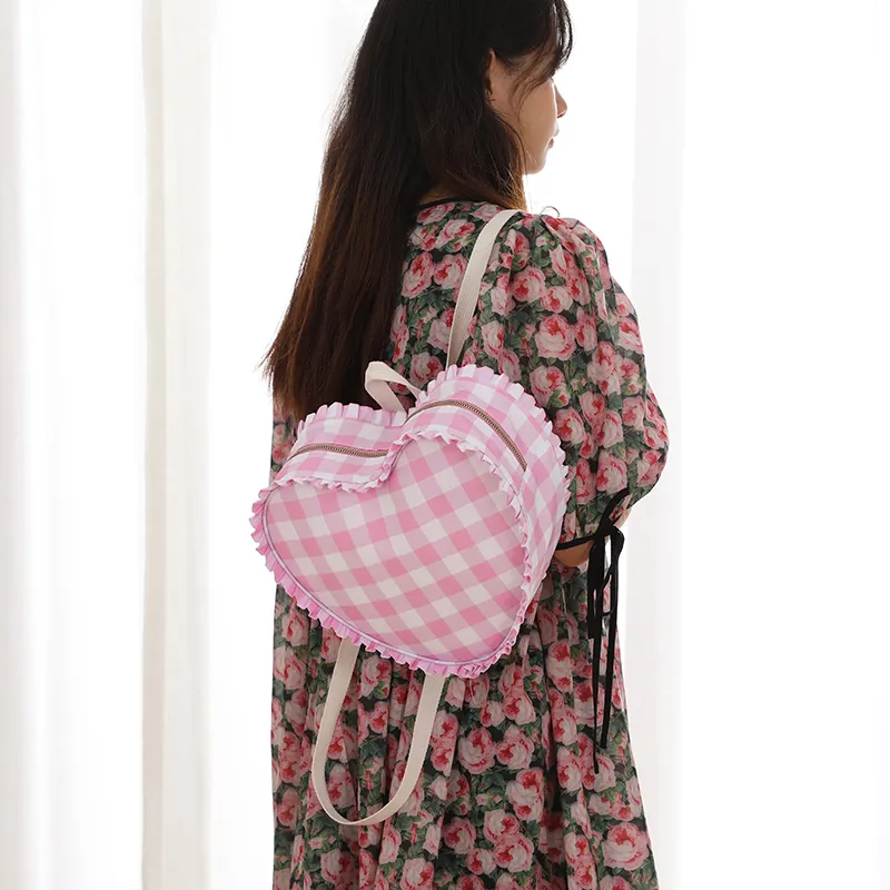Wholesale Custom Women Children Ruffle Backpack Kids School Backpack Bag Heart Shaped Bag