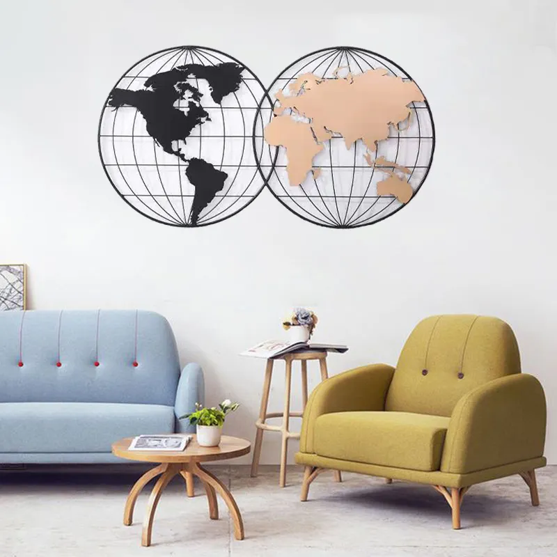Modern Simple Round World Map Wrought Iron Wall Decoration High-Quality Appearance Metal Art Wall Decor Earth Wall hanging