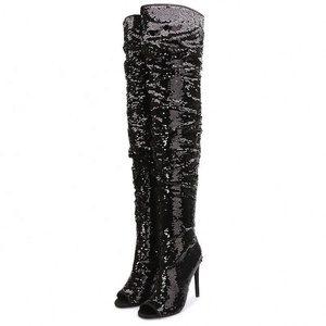 Botas Largas de Tacón Alto con Lentejuelas y Diseño de Boca de Pescado para Año Nuevo - Product Image 4