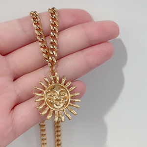 China Factory 316l Stainless Steel Jewelry Smile Face Cuban Chain Sun <strong>Necklace</strong> 18k Gold Plated Women <strong>Boho</strong> Sunshine <strong>Necklace</strong> - Product Image 3