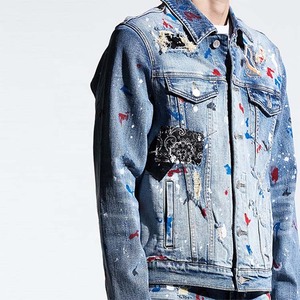 <span class=keywords><strong>Veste</strong></span> <span class=keywords><strong>en</strong></span> <span class=keywords><strong>jean</strong></span> pour hommes de style personnalisé avec patchs, trous, points d'encre éclaboussés, <span class=keywords><strong>veste</strong></span> <span class=keywords><strong>en</strong></span> <span class=keywords><strong>jean</strong></span> - Product Image 2