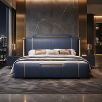 BILIDO Minimalistisches Modernes Neues Italienisches Luxus-Lederbett mit Holzrahmen, 1,8m Hotelbett für Hauptschlafzimmer, Gepolstertes Bett für Apartments