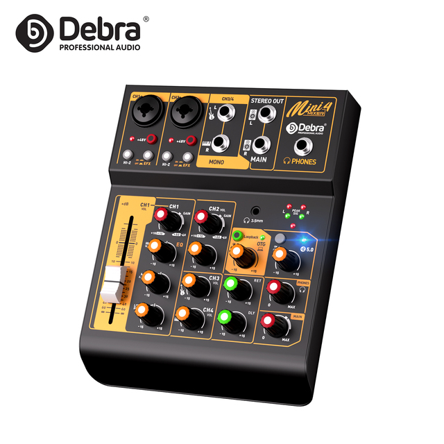 Debra Audio Mini4 Customizable 4CH OTG DJ Console 48V Mini Audio Interface for Live Broadcast OEM Sound Card & Mixers