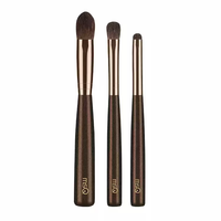 Ensemble de 3 pinceaux de maquillage professionnels MSQ Fasional, manche en bois, poils de cheval, format voyage, pinceau éventail et pinceau à sourcils plat