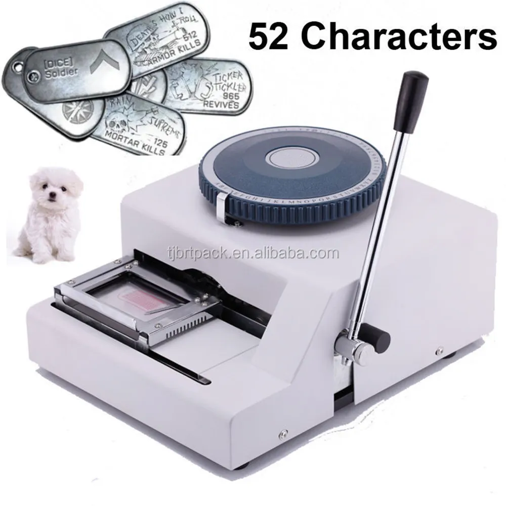 Thẻ máy dập nổi thụt lề khắc 52 ký tự mã thép không gỉ kim loại máy dập nổi Dog Tag máy
