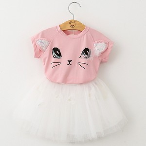 Conjuntos de Ropa para Niñas de 100-140 cm, Moda de Verano, Camisetas con Estampado de Gatitos de Dibujos Animados + Conjunto de Faldas con Velo de Red, Lindo y Casual EAZ172 - Product Image 3