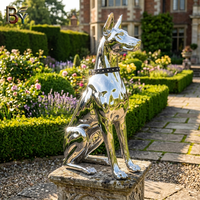 Sculpture d'art miroir électroplaqué Dobermann en acier inoxydable, chien de garde assis, pour entrée de villa