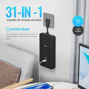 מפצל חשמל נייד רב תכליתי 31 ב-1 עם יציאות USB, חומר עמיד בפני אש, הגנה מפני עומס יתר ושעון - Product Image 4