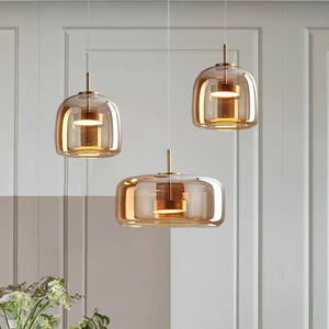 Lustre suspendu LED moderne <span class=keywords><strong>et</strong></span> minimaliste en verre ambré pour la maison, l'hôtel, la chambre à coucher, la <span class=keywords><strong>cuisine</strong></span>, le bar, l'îlot - Product Image 1