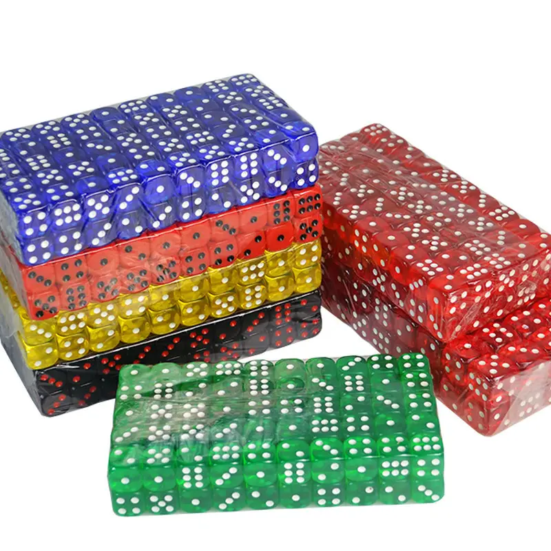 100 Buah/Set 6 Warna Set Dadu Kasino 16Mm Dadu Transparan Akrilik 6 Sisi Dadu Poker