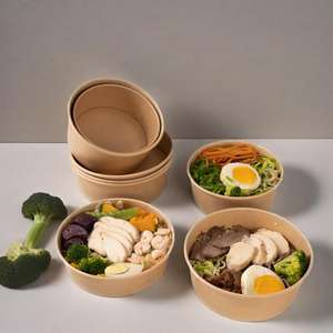 Fournitures de restaurant, bols à salade en papier à emporter avec couvercles, contenants alimentaires, préparation de repas, vaisselle à emporter, bol en papier kraft - Product Image 5