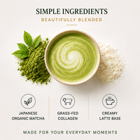 Latte au Collagène et au Matcha pour les routines beauté |   Matcha biologique japonais, collagène provenant de bétail nourri à l'herbe et base pour latte |   Boisson pour le petit-déjeuner à la maison