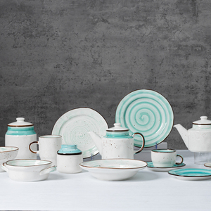 Service de table en porcelaine bleu et blanc à glaçure réactive moderne de haute qualité P&T pour <span class=keywords><strong>hôtel</strong></span> et <span class=keywords><strong>restaurant</strong></span>, compatible lave-vaisselle - Product Image 1