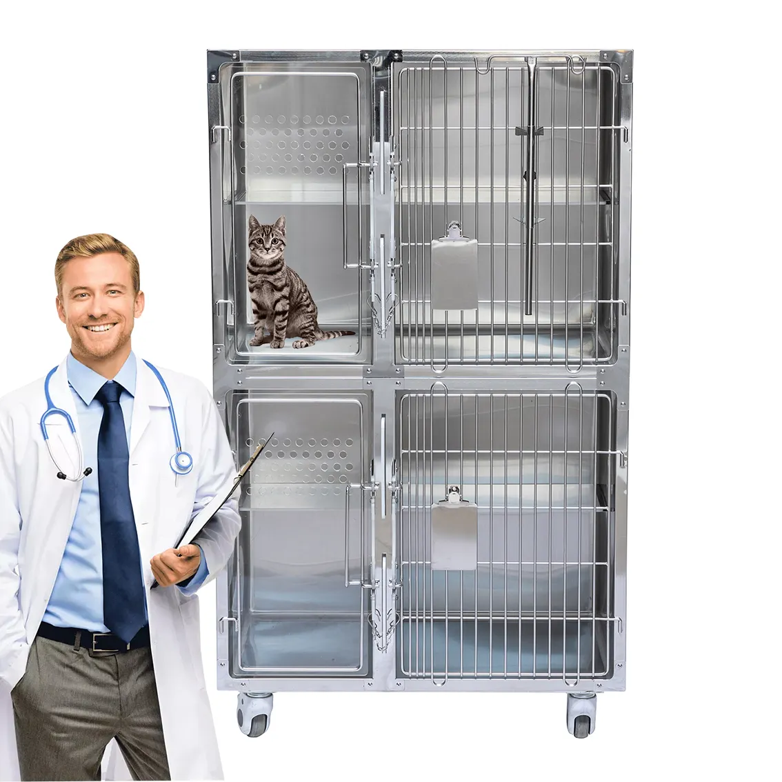 Hot Sale YIKE Animal ICU Cages Veterinary Equipment Cat Dog Crates Hospitalization Stainless Steel Cat Kennel For Pet Hospital