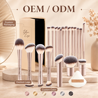 Ensemble professionnel de 20 pinceaux de maquillage double-embout, poils synthétiques doux et vegan, manche or champagne, personnalisable avec logo privé