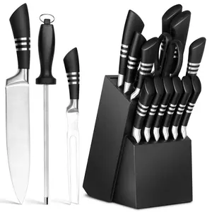 Professionnel keukenmessen acier inoxydable manche creux chef couteau de cuisine ensemble couteaux de cuisine avec aiguiseur