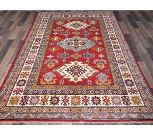 Tapis en laine d'exercice à la maison moderne rouge noué à la main médaillons géométriques kazaks Design personnalisable motif abstrait ensembles de tapis - Product Image 2