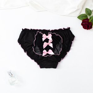 ชุดชั้นในซีทรูตาข่ายสีมิดไนท์สำหรับผู้หญิง กางเกงในลูกไม้แบบเว้า แต่งระบายสีสันตัดกัน ประดับโบว์ - Product Image 2