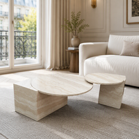 Table basse commerciale moderne pour fabricants, design simple, plateau carré/rond, motif placage de pierre, table centrale ronde