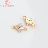 Pendentif connecteur double trou en laiton couleur or champagne 24K avec feuilles de zircon, haute qualité, pour la fabrication de bijoux DIY